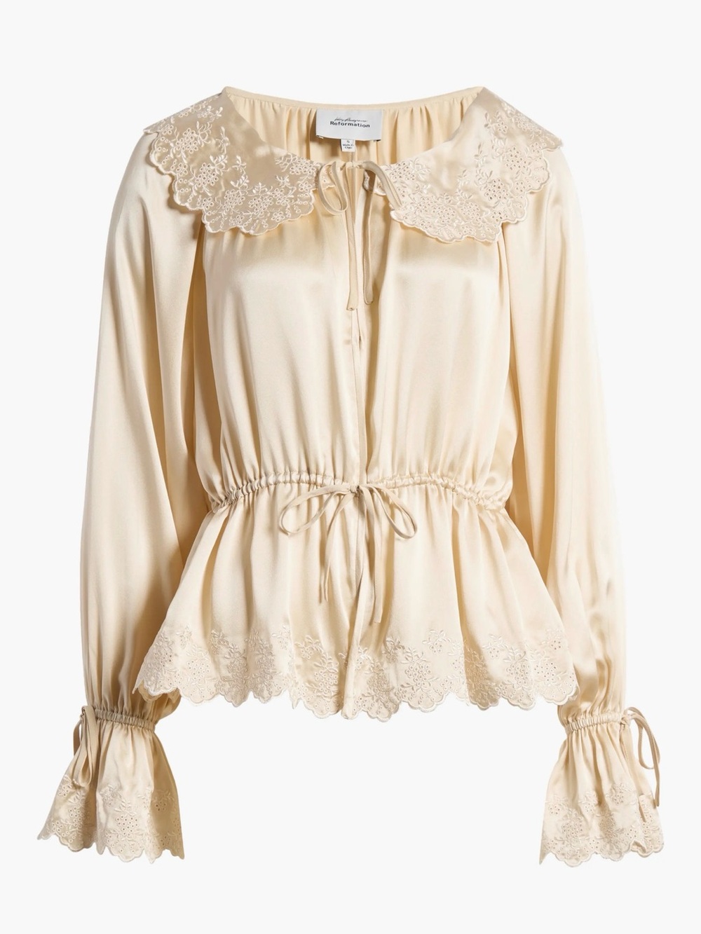 Reformation x Kacey Musgraves Lillie Eyelet Embroidered Silk Top - Picture 2 of 5